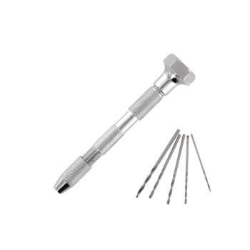 HobbyTime Tools - DOUBLE-ENDED PIN VICE WITH SWIVEL TOP – INCLUDES 5 DRILLS