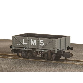 PECO - 9FT 5 PLANK OPEN WAGON, LMS, GREY