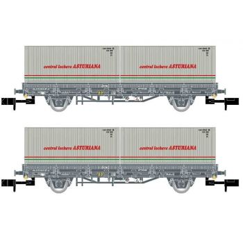 Arnold - Renfe 2-unit 2-axle Flatwagon Grey Liv. 2 Containers Iv