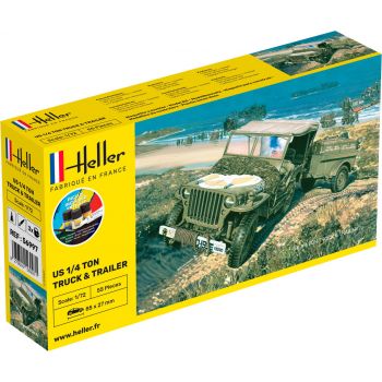 Heller - 1/72 Starter Kit Us 1/4 Ton Truck En Trailerhel56997