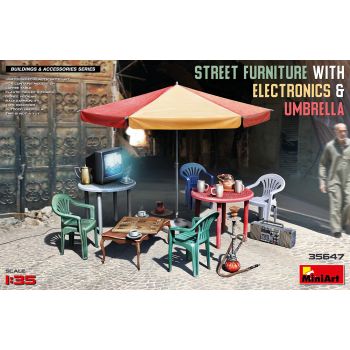 Miniart - 1/35 Street Furniture With Electronics En Umbrella (11/21) *min35647