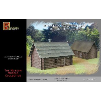 pegasus - 1/72 Single storey log house 2 pieces- 1 thatched 1 plank roof - plastic